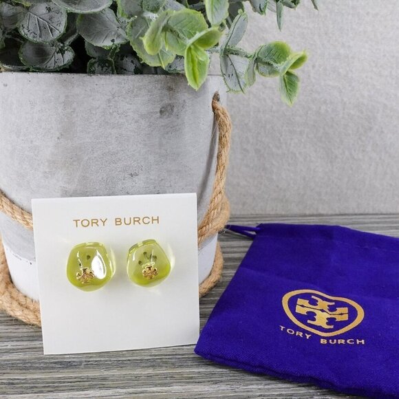 Tory Burch Resin Stud Earrings Green OS - Picture 3 of 12